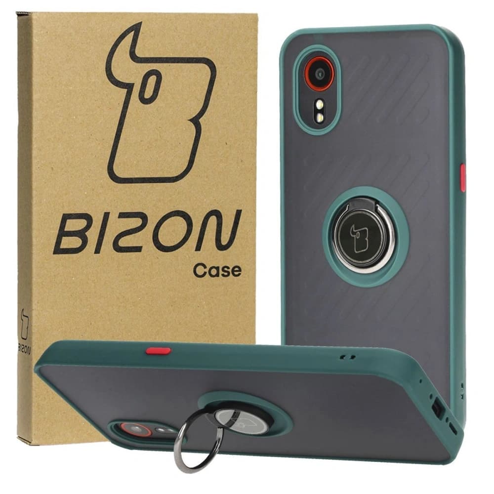 Etui z uchwytem na palec Bizon Case Hybrid Ring do Samsung Galaxy Xcover7 przydymione z ciemnozieloną ramką - 1