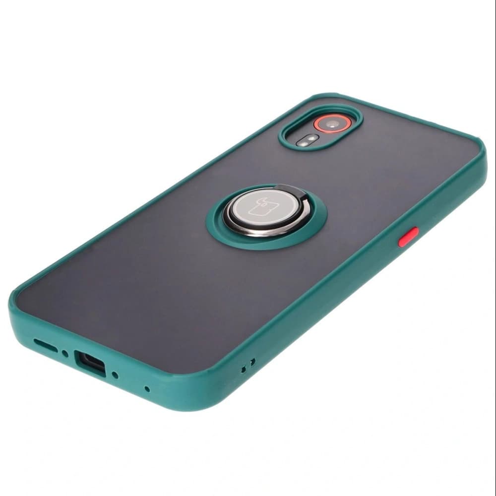 Etui z uchwytem na palec Bizon Case Hybrid Ring do Samsung Galaxy Xcover7 przydymione z ciemnozieloną ramką - 3