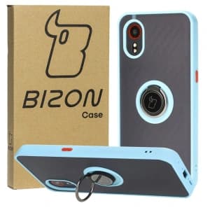 Etui z uchwytem na palec Bizon Case Hybrid Ring do Samsung Galaxy Xcover7 przydymione z jasnoniebieską ramką