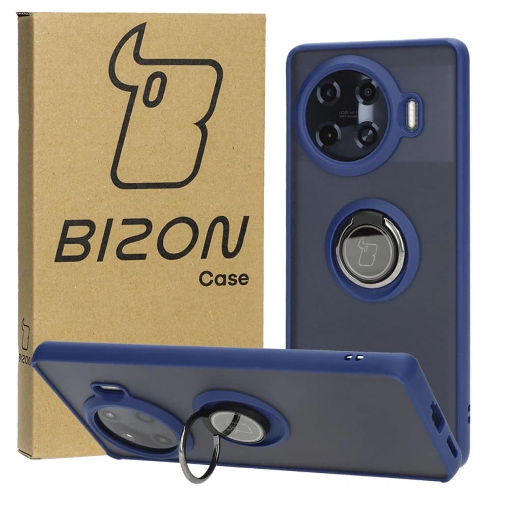 Bizon Case Hybrid Ring Tecno Spark 20 Pro+ rauchig mit einem navyblauen Rahmen - 1