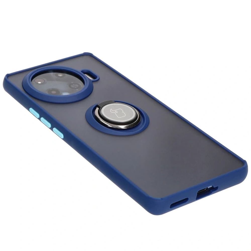 Bizon Case Hybrid Ring Tecno Spark 20 Pro+ rauchig mit einem navyblauen Rahmen - 4