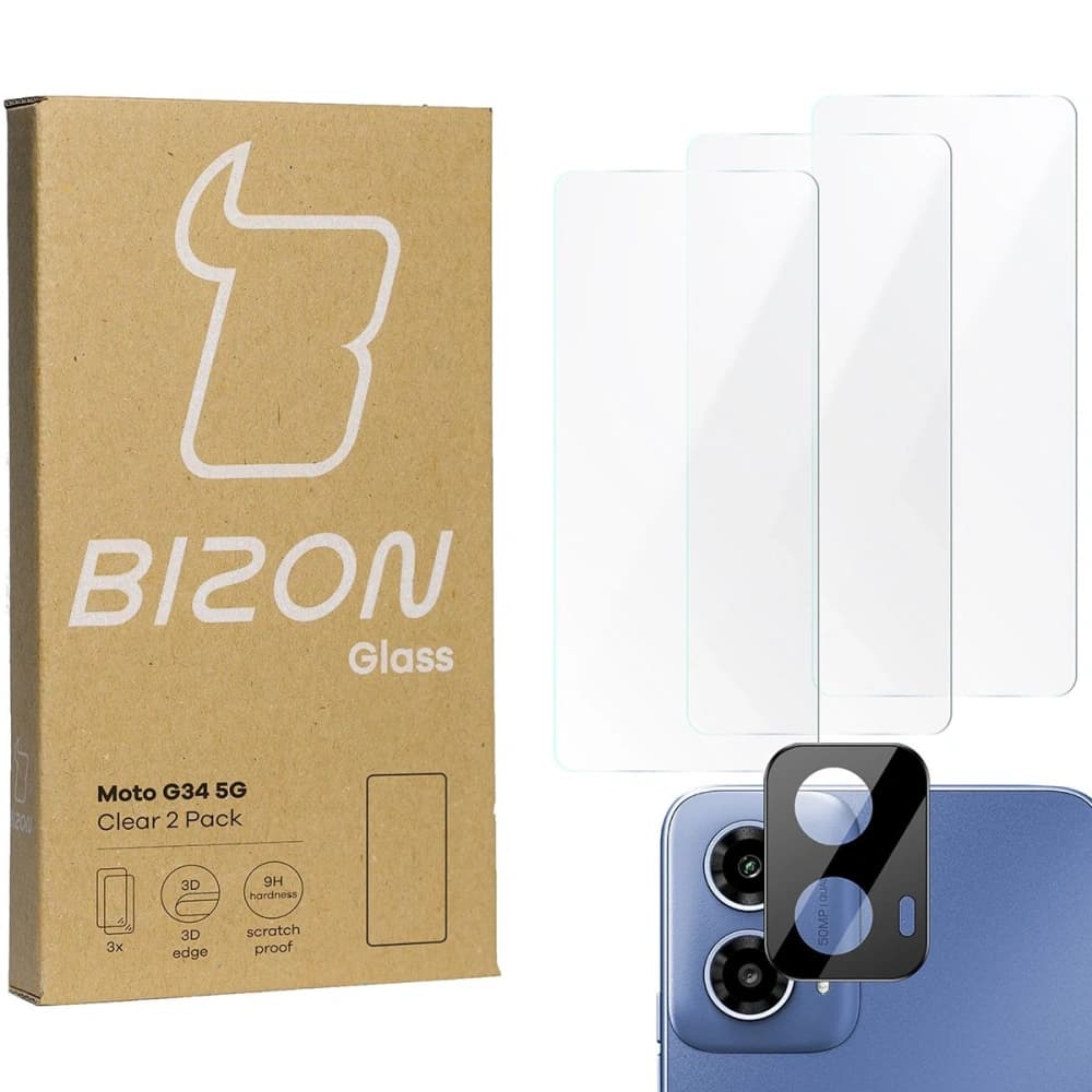 BIZON Clear 3x Bildschirmglas + Kameraglas Motorola Moto G34 5G - 1