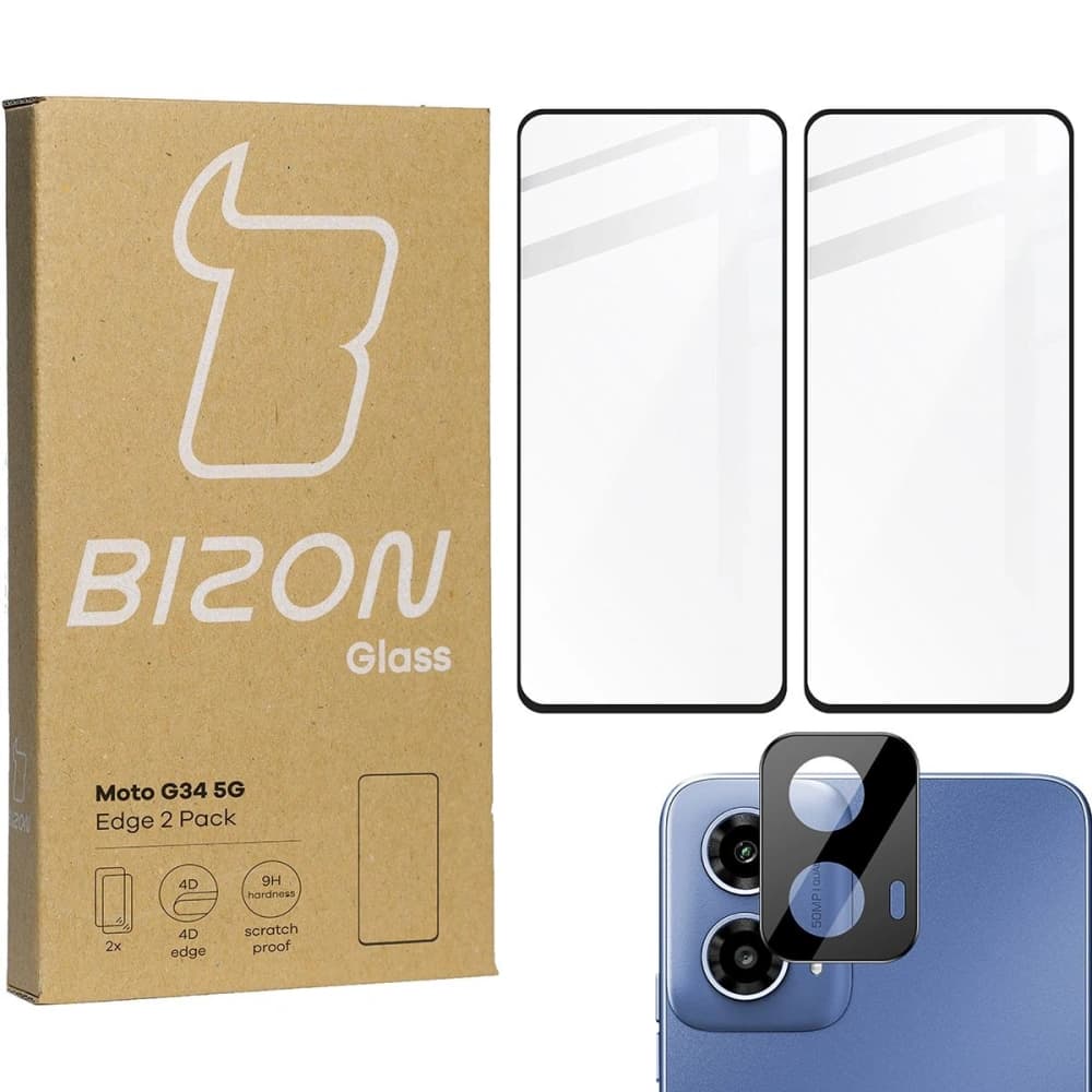 BIZON Edge 2x Bildschirmglas + Kameraglas Motorola Moto G34 5G - 1