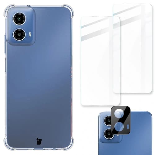 Bizon Case Clear Pack Hülle + 2x Schutzglas + Linsenglas Motorola Moto G34 5G klar