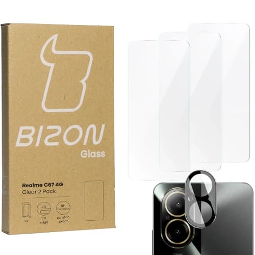 BIZON Clear 3x Bildschirmglas + Kameraglas für Realme C67 4G