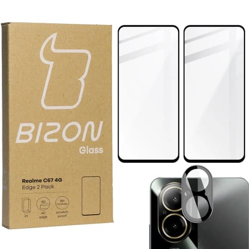 BIZON Edge 2x Bildschirmglas + Kameraglas Realme C67 4G