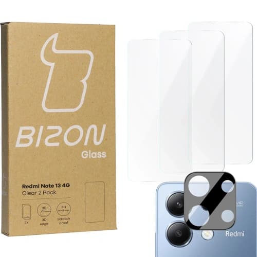 BIZON Clear 3x Bildschirmglas + Kameraglas Xiaomi Redmi Note 13 4G