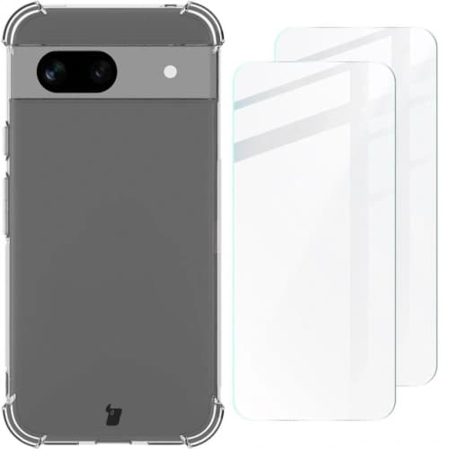 Bizon Case Clear Pack-Hülle + 2x Displayschutzglas Google Pixel 8a klar