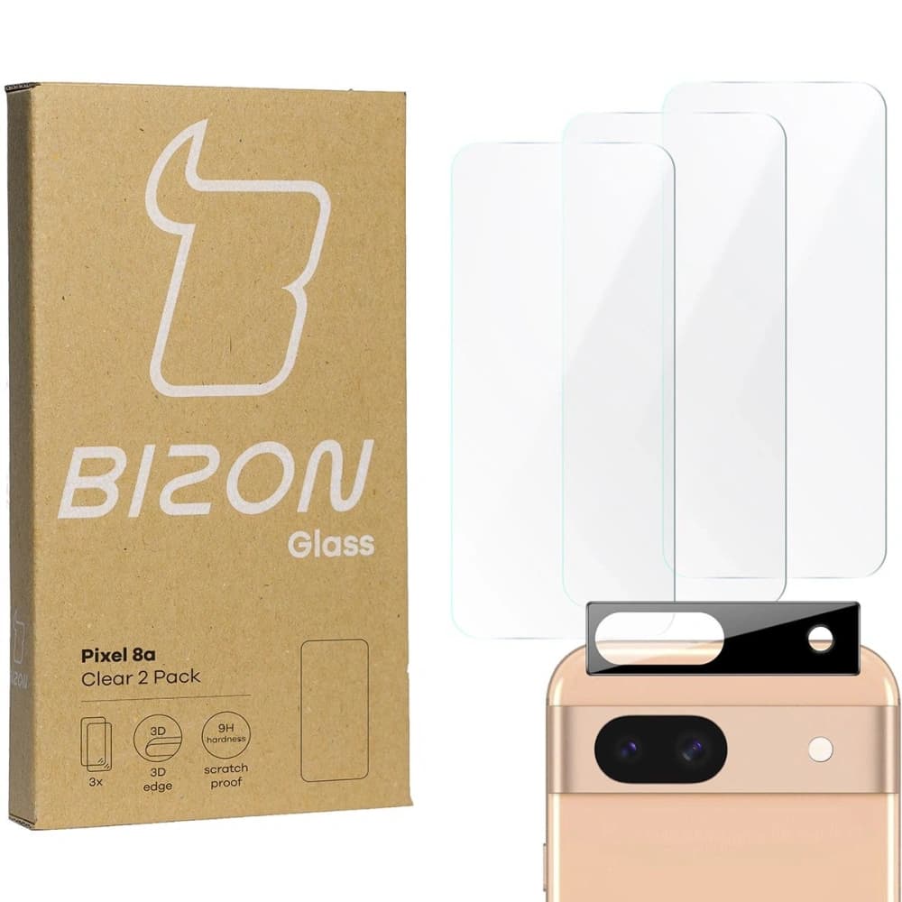 BIZON Clear 3x Bildschirmglas + Kameraglas Google Pixel 8a - 1