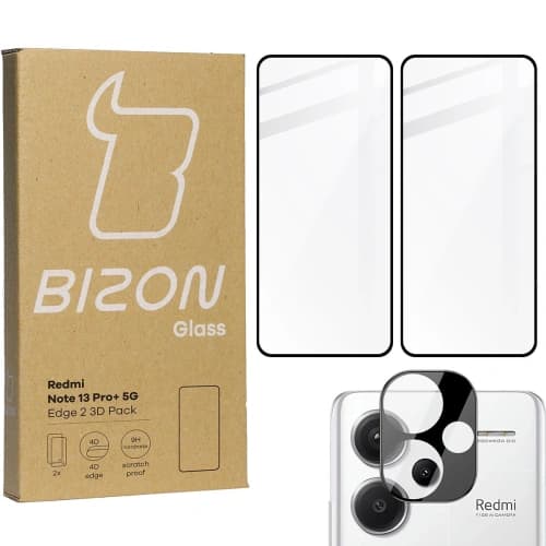 Bizon Glass Edge 2 3D Pack gehärtetes Glas - [2 PACK] + Linsenschutz Xiaomi Redmi Note 13 Pro+ 5G schwarz