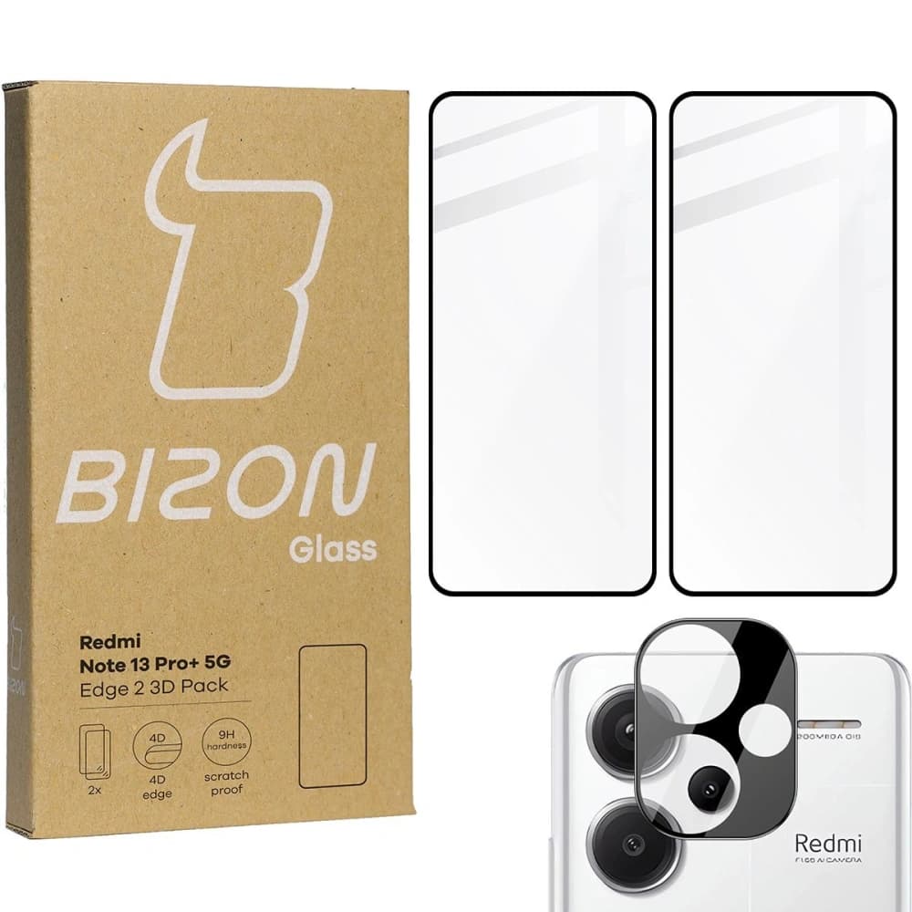 Bizon Glass Edge 2 3D Pack tempered Glass - [2 PACK] + lens protection Xiaomi Redmi Note 13 Pro+ 5G black - 1