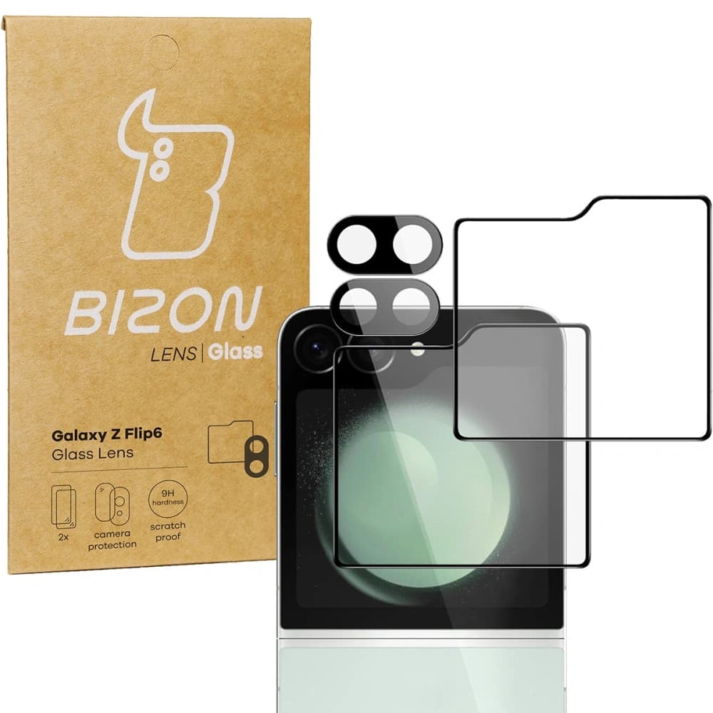 Bizon Glass Lens camera glass + outer screen glass Samsung Galaxy Z Flip 6 / 7 FE [2 PACK] - 1