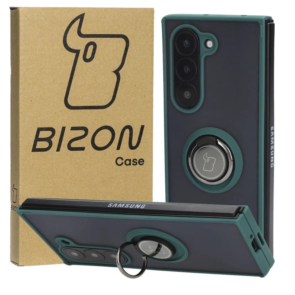 Bizon Case Hybrid Ring Samsung Galaxy Z Fold6 smoky with a dark green frame - 1