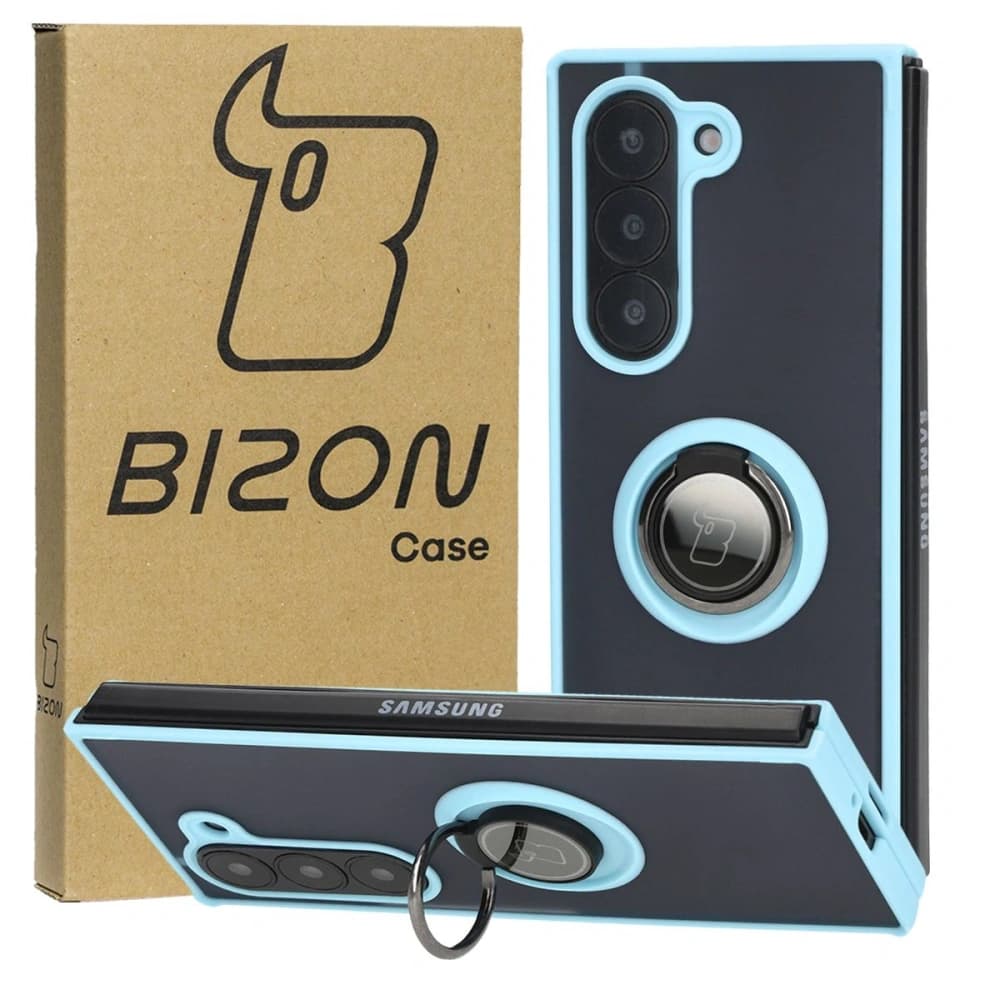 Bizon Case Hybrid Ring Samsung Galaxy Z Fold6 smoky with a light blue frame - 1
