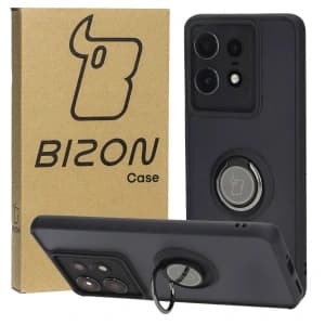 Bizon Case Hybrid Ring Motorola Edge 50 Pro rauchig mit einem schwarzen Rahmen