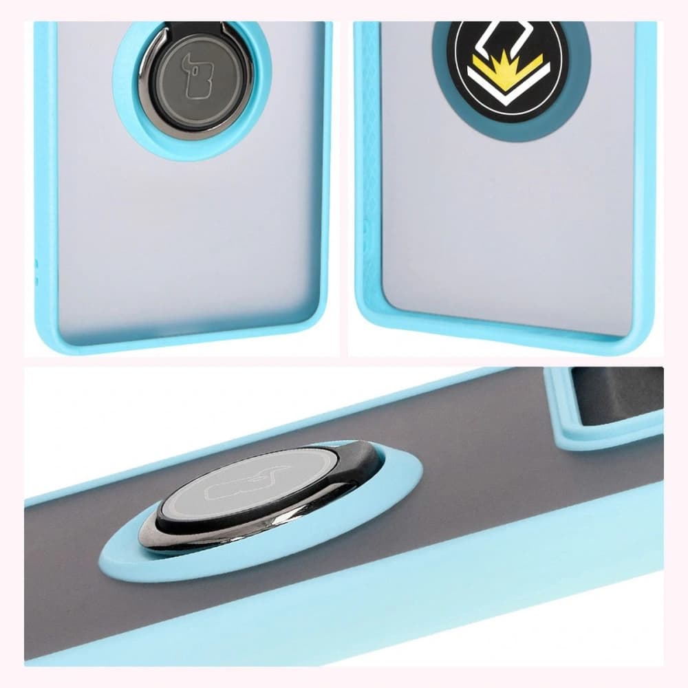 Bizon Case Hybrid Ring Motorola Edge 50 Pro rauchig mit einem hellblauen Rahmen - 6