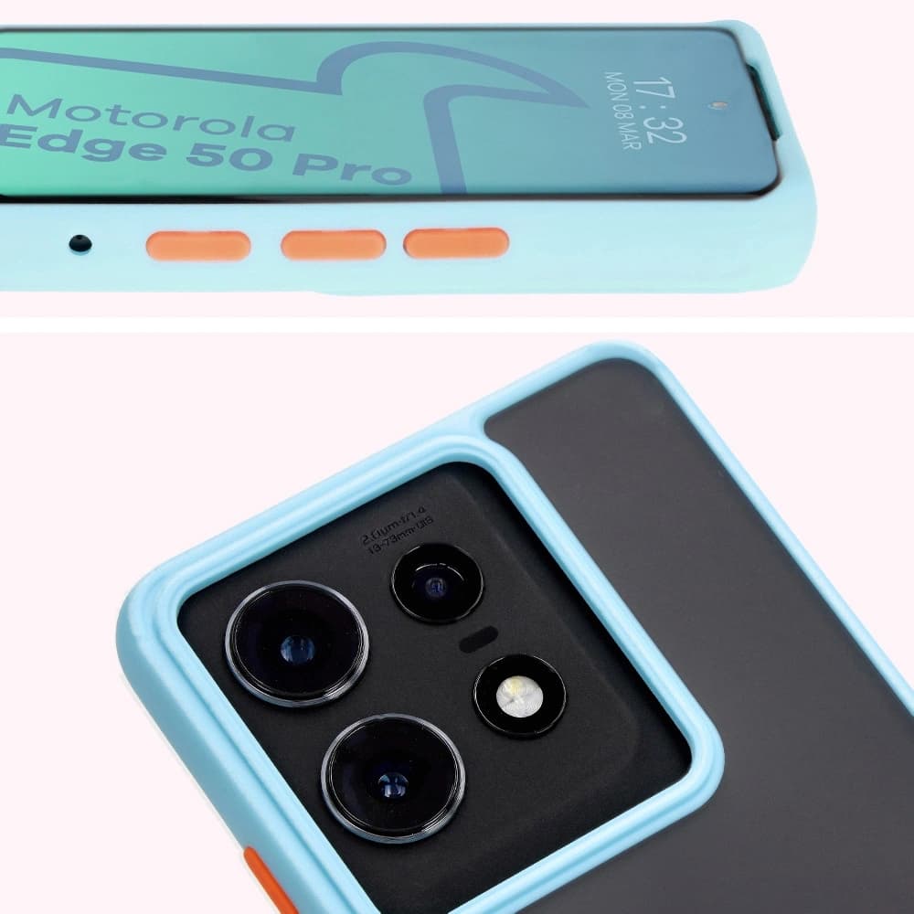 Bizon Case Hybrid Ring Motorola Edge 50 Pro rauchig mit einem hellblauen Rahmen - 7