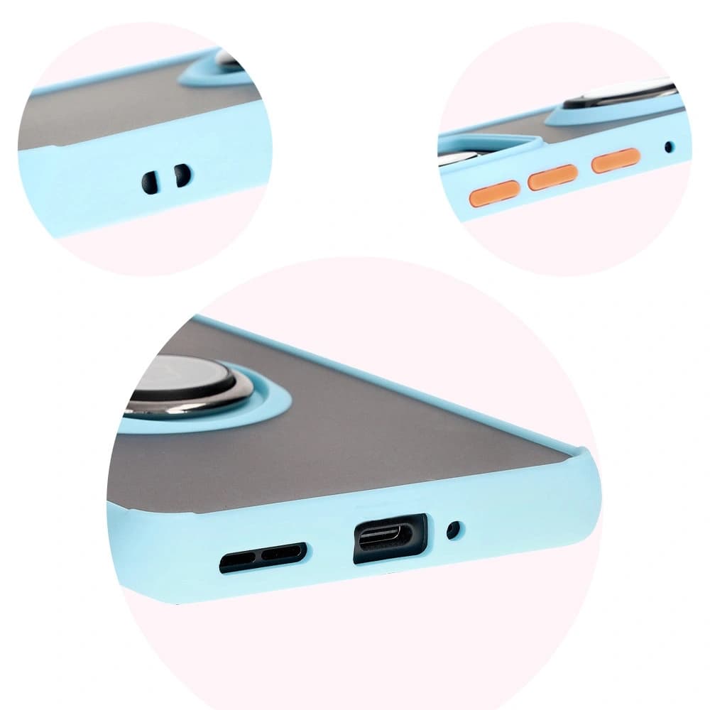 Bizon Case Hybrid Ring Motorola Edge 50 Pro rauchig mit einem hellblauen Rahmen - 8