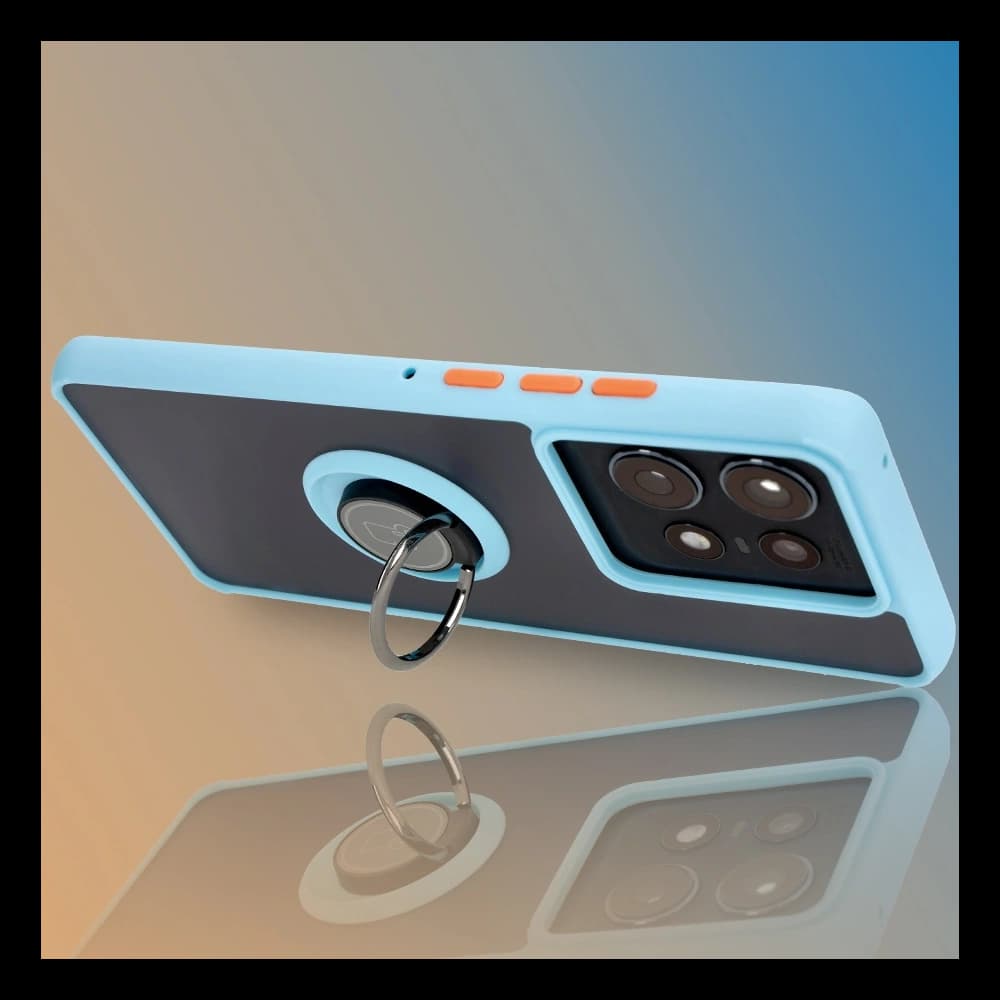 Bizon Case Hybrid Ring Motorola Edge 50 Pro rauchig mit einem hellblauen Rahmen - 9