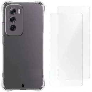 Bizon Case Clear Pack flexibles Case + 2x Schutzfolie für Oppo Reno12 klar