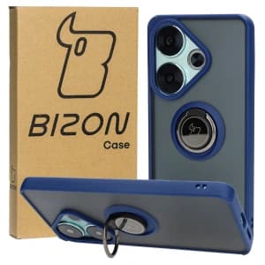 Bizon Case Hybrid Ring Xiaomi Poco F6 rauchig mit einem marineblauen Rahmen
