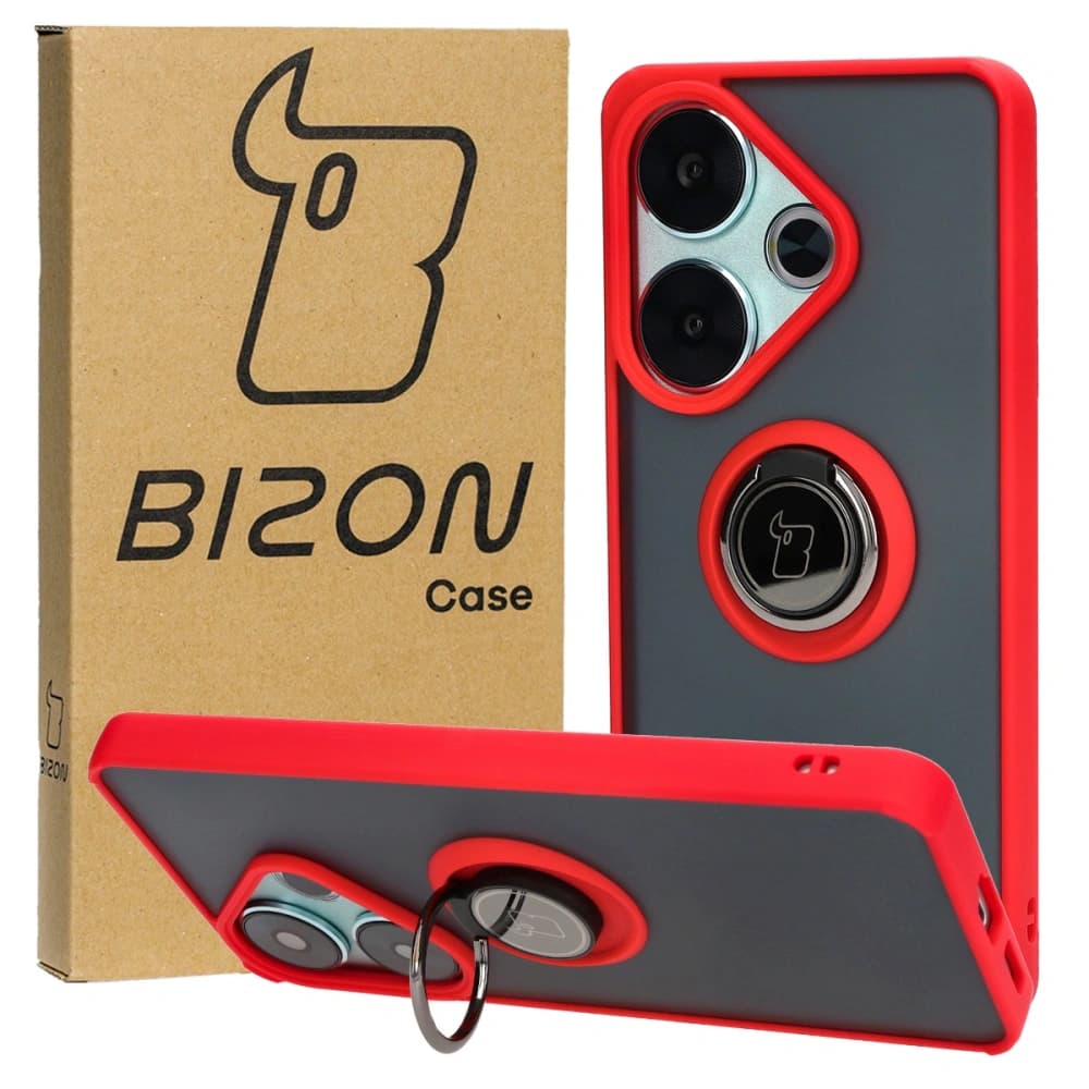 Bizon Case Hybrid Ring Xiaomi Poco F6 smoky with a red frame - 1
