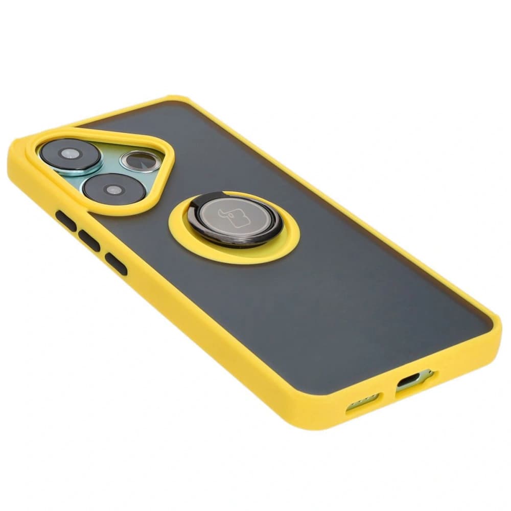 Bizon Case Hybrid Ring Xiaomi Poco F6 rauchig mit einem gelben Rahmen - 4