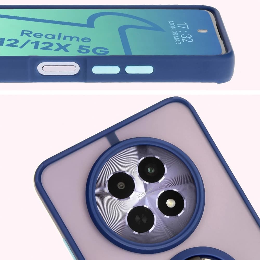 Bizon Case Hybrid Ring Realme 12 / 12x rauchig mit einem navyblauen Rahmen - 7