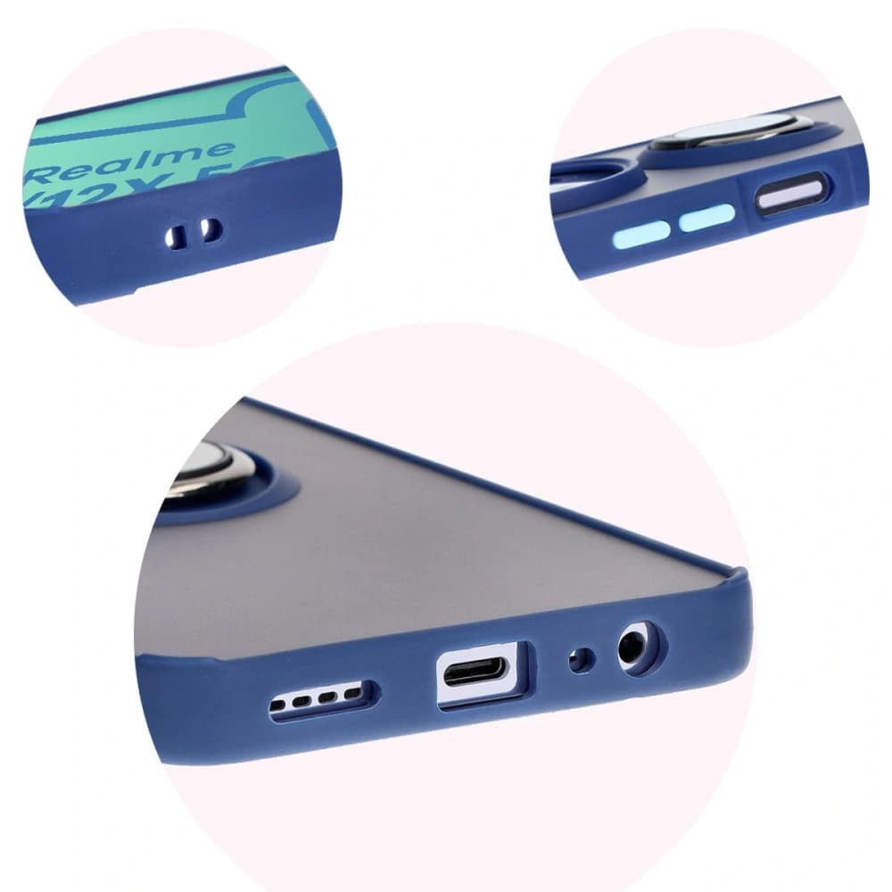Bizon Case Hybrid Ring Realme 12 / 12x rauchig mit einem navyblauen Rahmen - 8