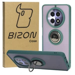 Bizon Case Hybrid Ring Realme 12 / 12x rauchig mit einem dunkelgrünen Rahmen