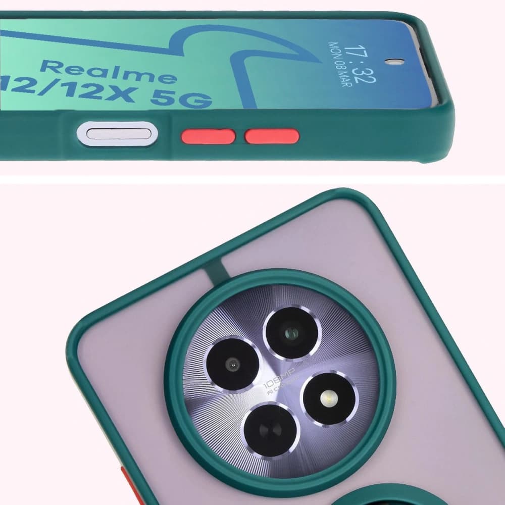 Bizon Case Hybrid Ring Realme 12 / 12x rauchig mit einem dunkelgrünen Rahmen - 7