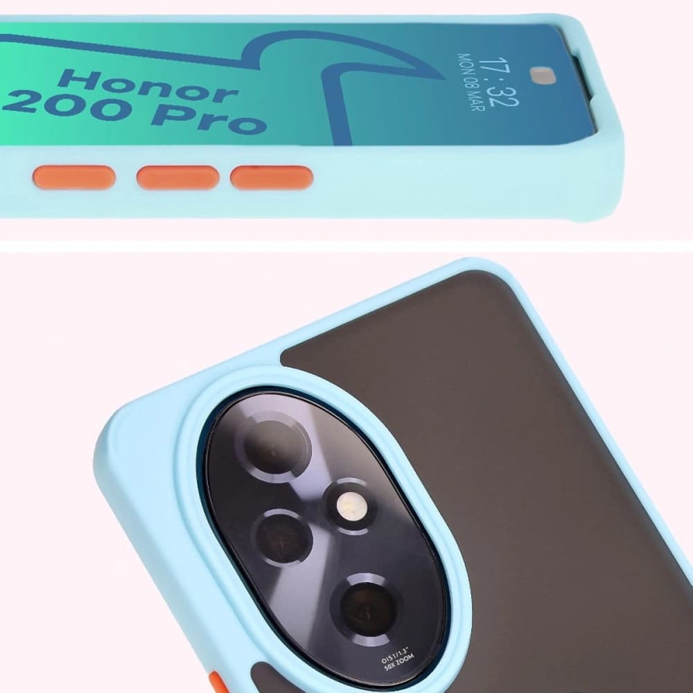Bizon Case Hybrid Ring Honor 200 Pro rauchig mit einem hellblauen Rahmen - 7
