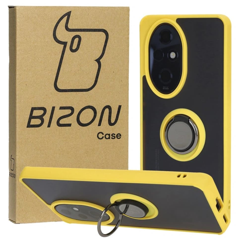 Bizon Case Hybrid Ring Honor 200 Pro smoky with a yellow frame - 1