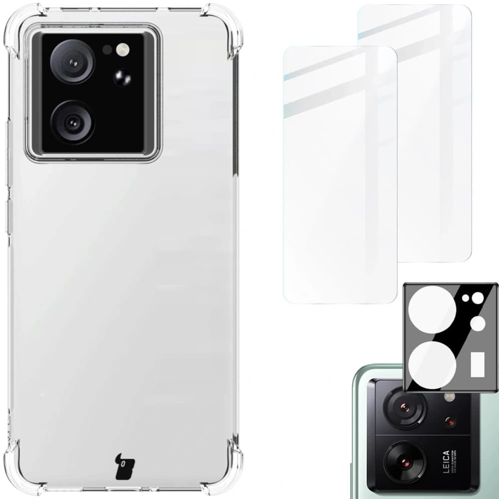 Bizon Case Clear Pack Hülle + 2x gehärtetes Glas + Linsenglas Xiaomi 13T / 13T Pro - 1
