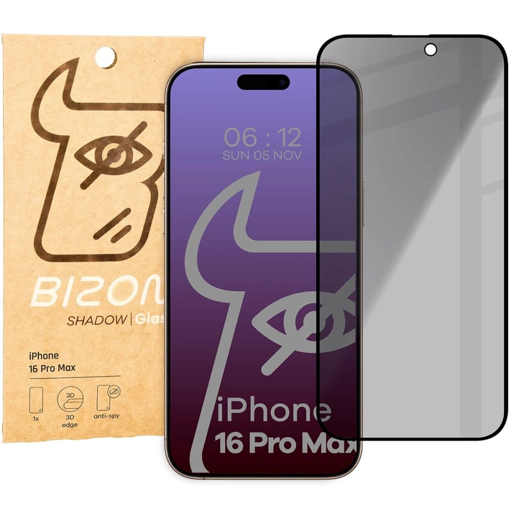 Bizon Glas Edge Shadow Apple iPhone 16 Pro Max getönt mit einem schwarzen Rahmen - 1
