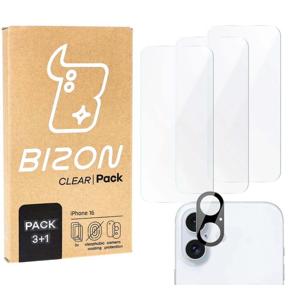 BIZON Clear 3x Glas für Bildschirm + Kameraglas Apple iPhone 16 - 1