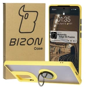 Bizon Case Hybrid Ring Motorola Edge 50 Fusion rauchig mit einem gelben Rahmen
