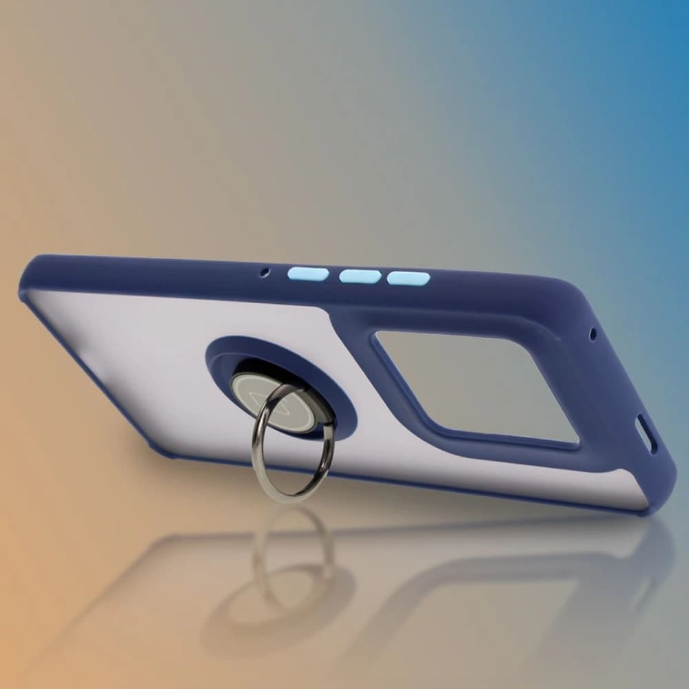 Bizon Case Hybrid Ring Motorola Edge 50 Ultra rauchig mit einem navyblauen Rahmen - 6