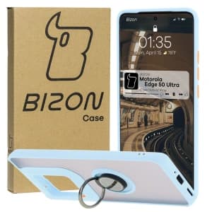 Bizon Case Hybrid Ring Motorola Edge 50 Ultra rauchig mit einem hellblauen Rahmen