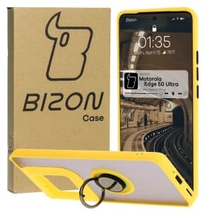 Bizon Case Hybrid Ring Motorola Edge 50 Ultra rauchig mit einem gelben Rahmen