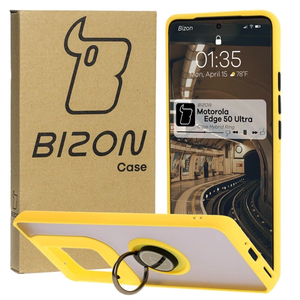 Bizon Case Hybrid Ring Motorola Edge 50 Ultra rauchig mit einem gelben Rahmen - 1
