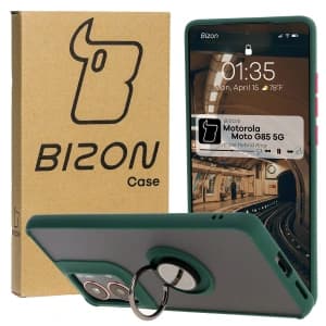 Bizon Case Hybrid Ring Motorola Moto G85 5G smoky with a dark green frame