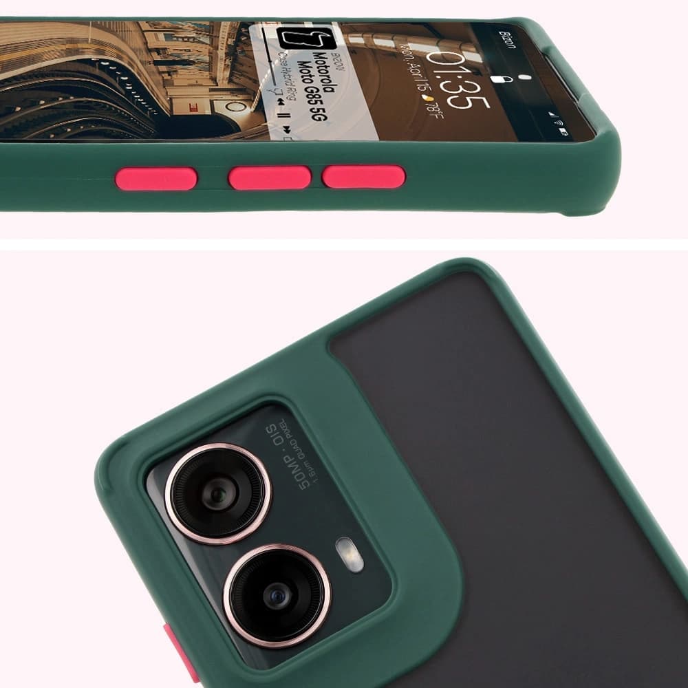 Bizon Case Hybrid Ring Motorola Moto G85 5G smoky with a dark green frame - 3