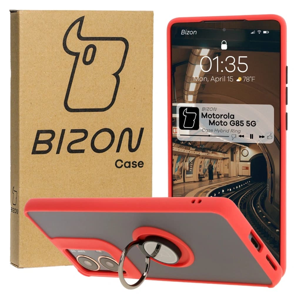 Bizon Case Hybrid Ring Motorola Moto G85 5G smoky with a red frame - 1