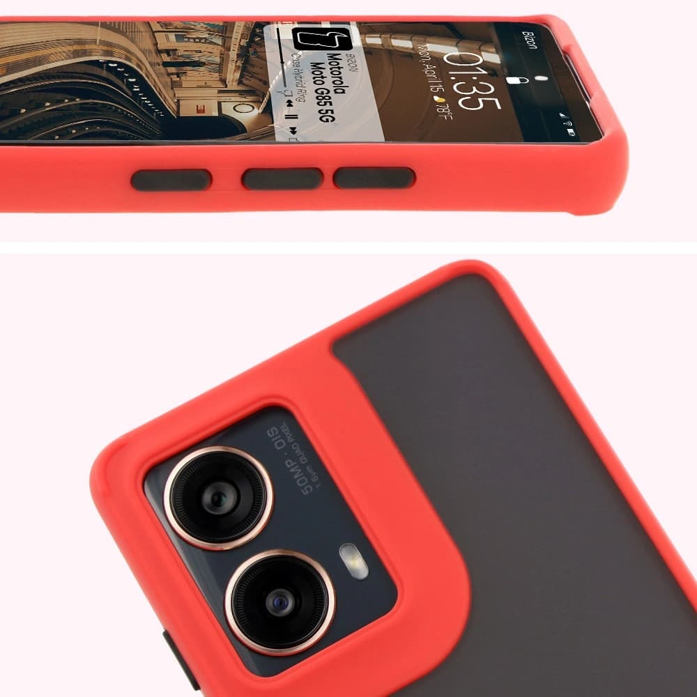 Bizon Case Hybrid Ring Motorola Moto G85 5G smoky with a red frame - 3