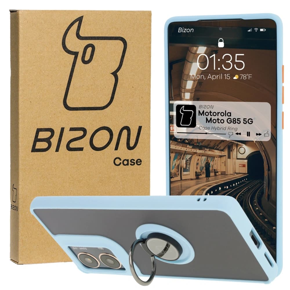 Bizon Case Hybrid Ring Motorola Moto G85 5G rauchig mit einem hellblauen Rahmen - 1