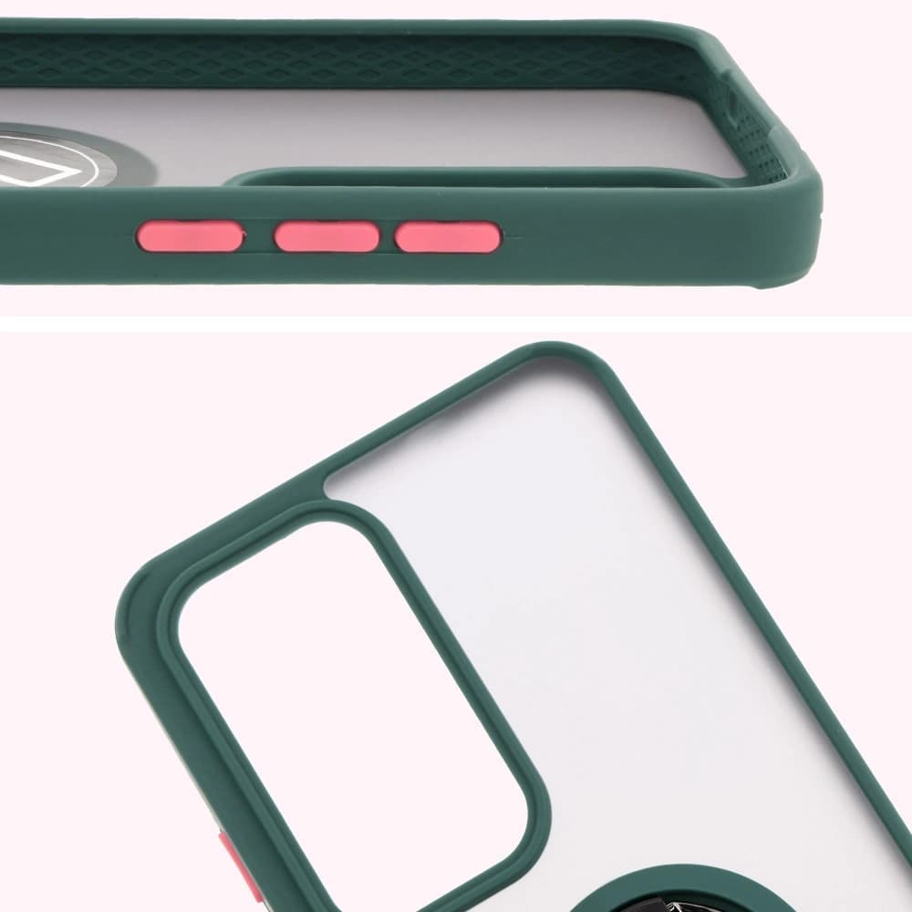 Bizon Case Hybrid Ring Oppo Reno 12 Pro rauchig mit einem dunkelgrünen Rahmen - 3