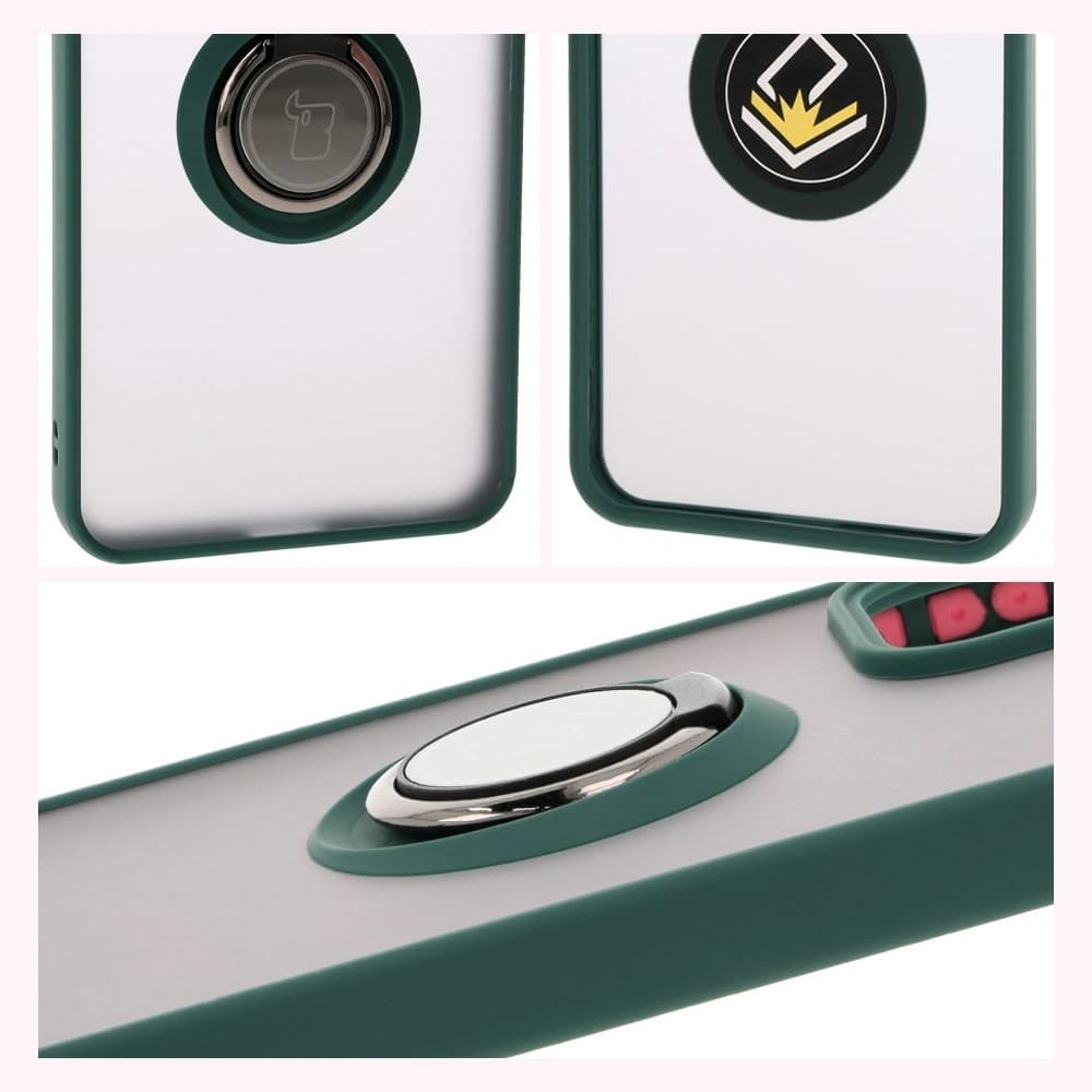 Bizon Case Hybrid Ring Oppo Reno 12 Pro rauchig mit einem dunkelgrünen Rahmen - 4
