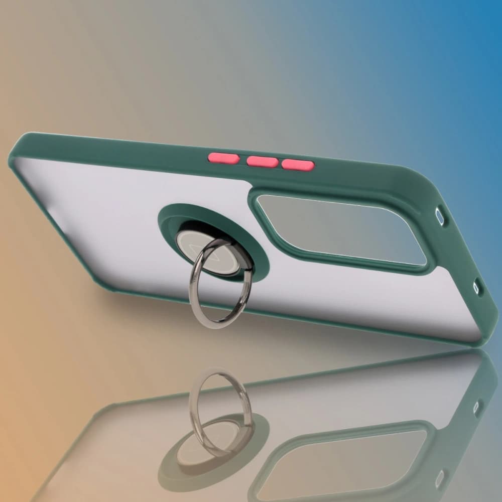 Bizon Case Hybrid Ring Oppo Reno 12 Pro rauchig mit einem dunkelgrünen Rahmen - 6