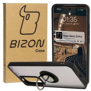 Bizon Case Hybrid Ring Oppo Reno 12 Pro rauchig mit einem schwarzen Rahmen